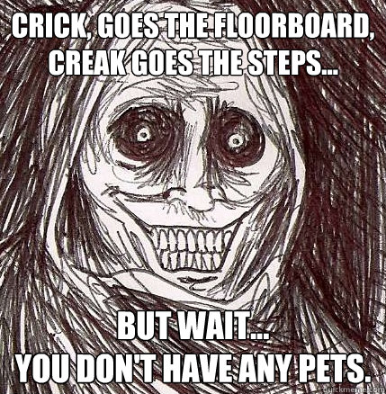 crick, goes the floorboard, creak goes the steps... but wait...
you don't have any pets.  Horrifying Houseguest