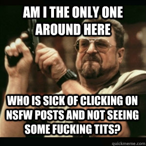 Am i the only one around here Who is sick of clicking on NSFW posts and not seeing some fucking tits? - Am i the only one around here Who is sick of clicking on NSFW posts and not seeing some fucking tits?  Misc
