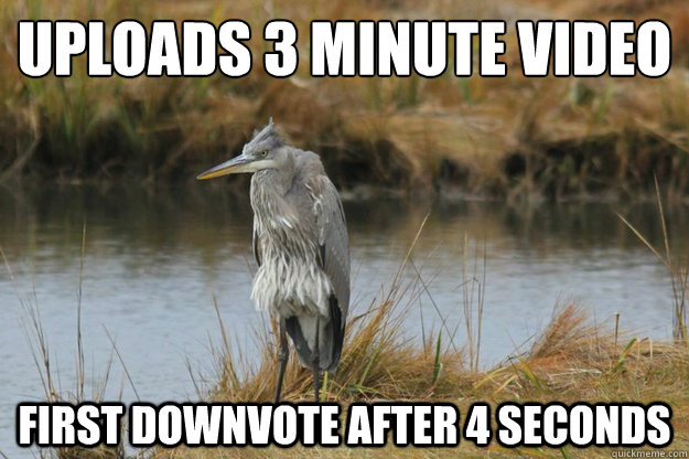 uploads 3 minute video first downvote after 4 seconds   
