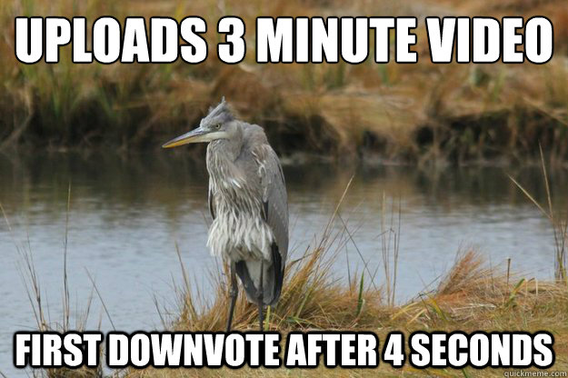 uploads 3 minute video first downvote after 4 seconds  - uploads 3 minute video first downvote after 4 seconds   No upvote