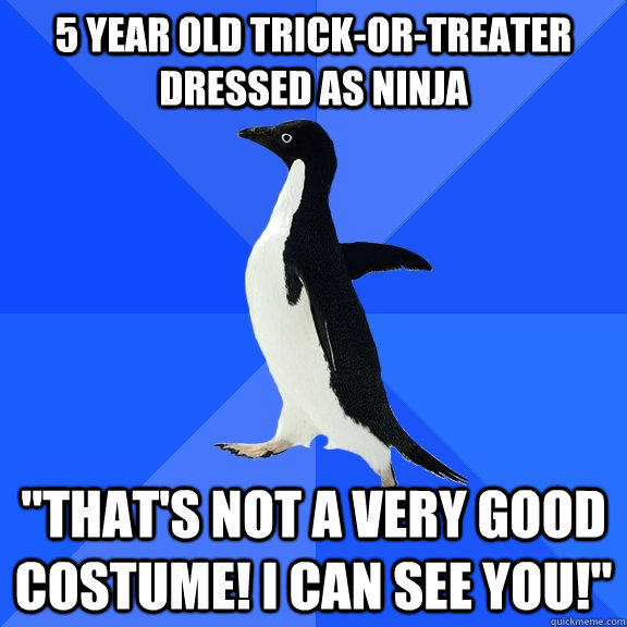 5 year old trick-or-treater dressed as ninja 