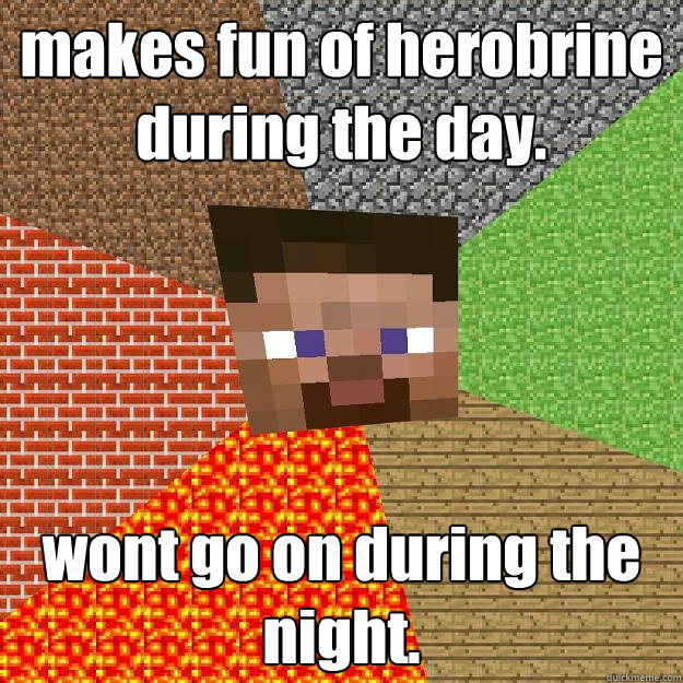 makes fun of herobrine during the day. wont go on during the night.  Minecraft