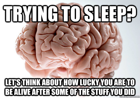 Trying to sleep? Let's think about how lucky you are to be alive after some of the stuff you did  Scumbag Brain