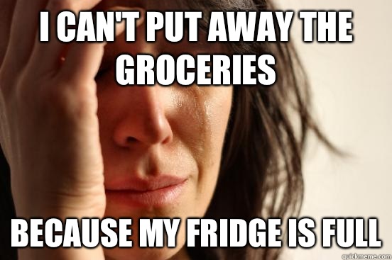 I can't put away the groceries Because my fridge is full  First World Problems