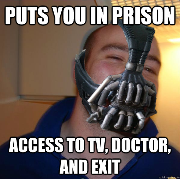 Puts you in prison access to tv, doctor, and exit  