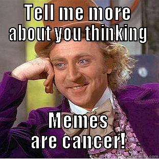 TELL ME MORE ABOUT YOU THINKING MEMES ARE CANCER! Condescending Wonka