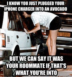 I know you just plugged your iphone charger into an avocado But we can say it was your roommate if that's what you're into  Karma Whore