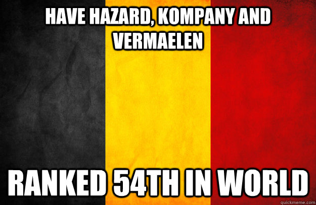 have hazard, kompany and vermaelen ranked 54th in world  