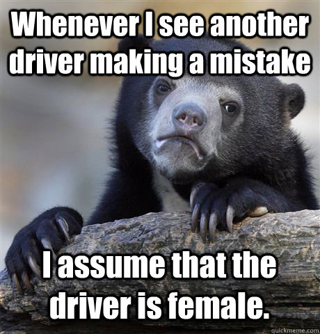 Whenever I see another driver making a mistake I assume that the driver is female.  Confession Bear