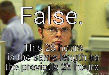 False FFXIVARR 2.4 - FALSE. THIS 25 HOURS IS THE SAME LENGTH AS THE PREVIOUS 25 HOURS. Dwight