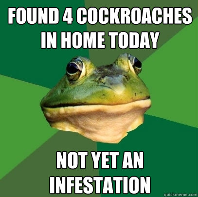 found 4 cockroaches in home today not yet an infestation  Foul Bachelor Frog