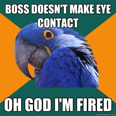 boss doesn't make eye contact  oh god I'm fired  Paranoid Parrot