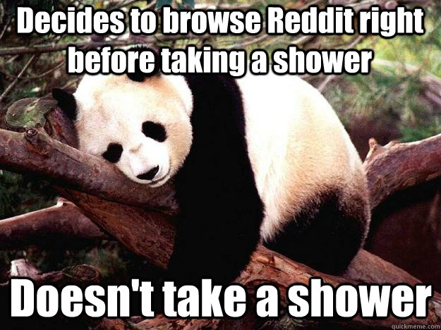 Decides to browse Reddit right before taking a shower Doesn't take a shower - Decides to browse Reddit right before taking a shower Doesn't take a shower  Procrastination Panda