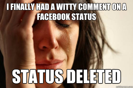 I finally had a witty comment on a facebook status status deleted  First World Problems