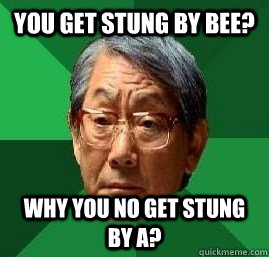 YOU GET STUNG BY BEE? WHY YOU NO GET STUNG BY A? - YOU GET STUNG BY BEE? WHY YOU NO GET STUNG BY A?  High Expectation Asian Dad