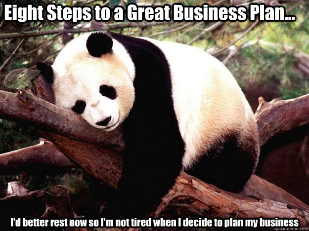 Eight Steps to a Great Business Plan... I'd better rest now so I'm not tired when I decide to plan my business - Eight Steps to a Great Business Plan... I'd better rest now so I'm not tired when I decide to plan my business  Procrastination Panda