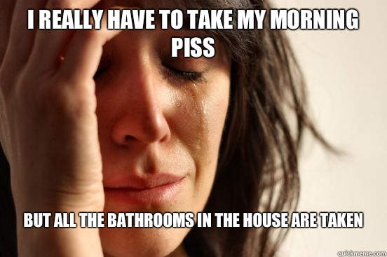 I really have to take my morning piss But all the bathrooms in the house are taken 
  First World Problems