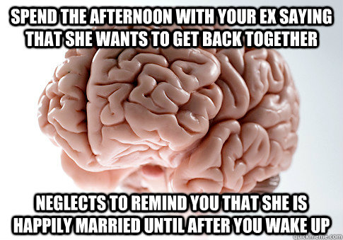 spend the afternoon with your ex saying that she wants to get back together neglects to remind you that she is happily married until after you wake up  Scumbag Brain