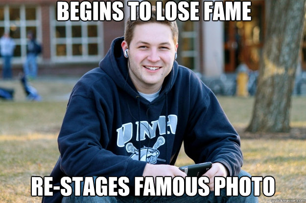 begins to lose fame re-stages famous photo - begins to lose fame re-stages famous photo  Mature College Senior