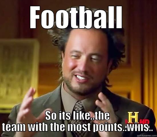FOOTBALL SO ITS LIKE..THE TEAM WITH THE MOST POINTS..WINS.. Ancient Aliens