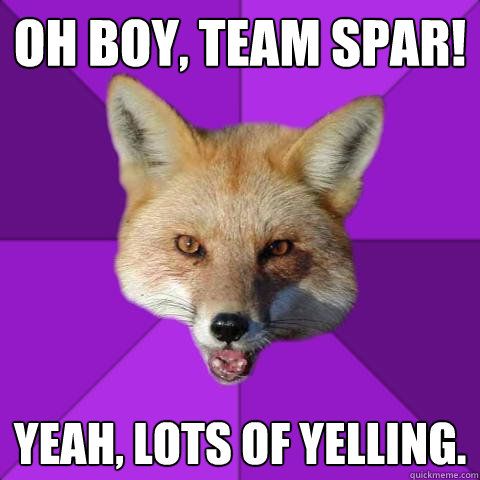Oh boy, team spar! Yeah, lots of yelling.  Forensics Fox