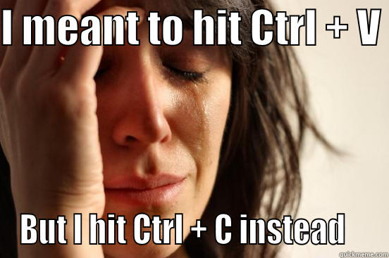 I MEANT TO HIT CTRL + V  BUT I HIT CTRL + C INSTEAD    First World Problems