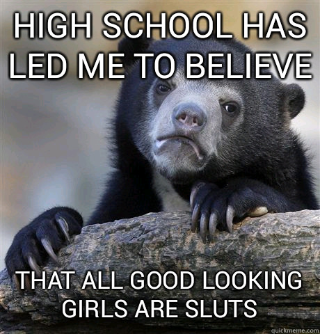 HIGH SCHOOL HAS LED ME TO BELIEVE THAT ALL GOOD LOOKING GIRLS ARE SLUTS  Confession Bear