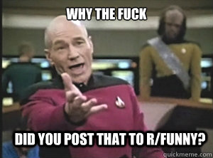 why the fuck did you post that to r/funny?  Annoyed Picard