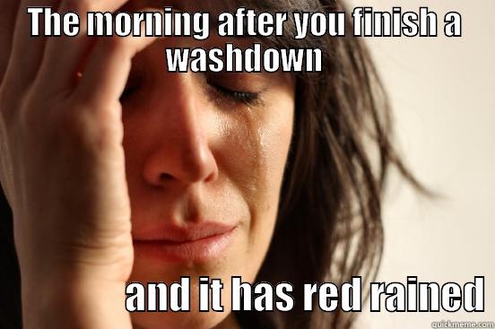 THE MORNING AFTER YOU FINISH A WASHDOWN                   AND IT HAS RED RAINED First World Problems