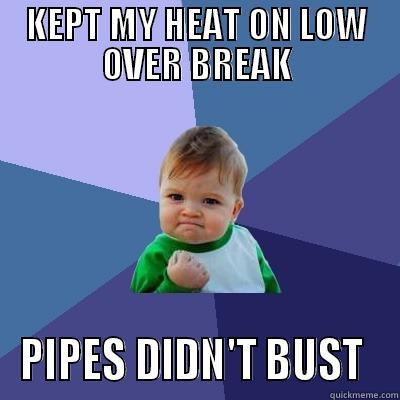 KEPT MY HEAT ON LOW OVER BREAK PIPES DIDN'T BUST  Success Kid