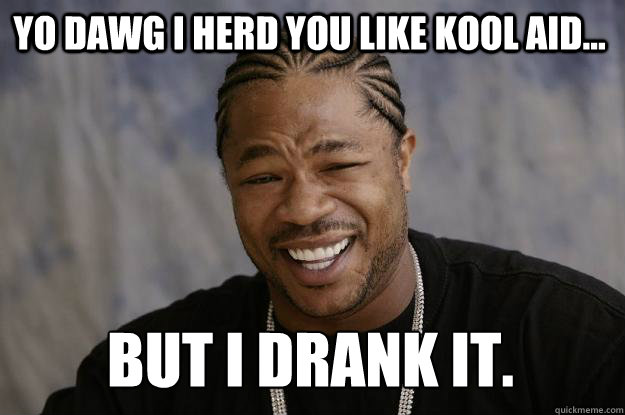 YO DAWG I HERD YOU LIKE KOOL AID... But I drank it.  Xzibit meme