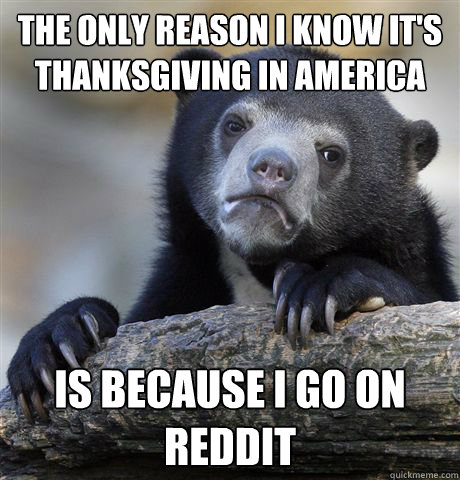 The only reason I know it's Thanksgiving in America Is because I go on reddit  Confession Bear