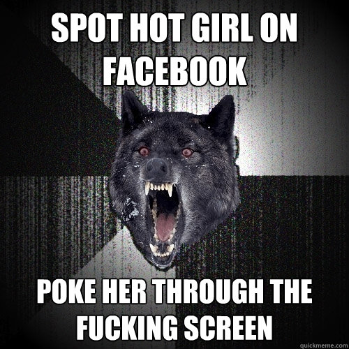 spot hot girl on facebook poke her through the fucking screen  Insanity Wolf