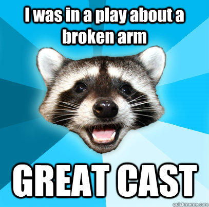 I was in a play about a broken arm GREAT CAST - Lame Pun Coon - quickmeme.