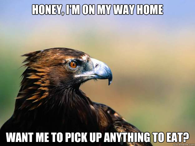 honey, i'm on my way home  want me to pick up anything to eat?  Golden Eagle