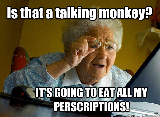 Is that a talking monkey? IT'S GOING TO EAT ALL MY PERSCRIPTIONS!  Grandma finds the Internet
