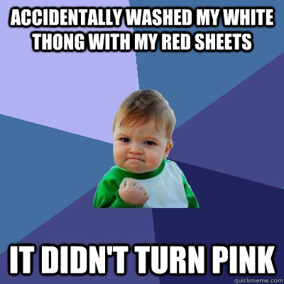 Accidentally washed my white thong with my red sheets it didn't turn pink  Success Kid