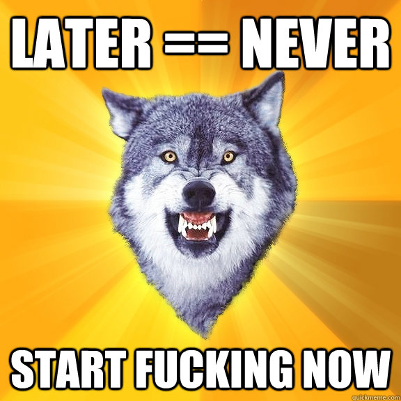 Later == Never Start fucking now  Courage Wolf