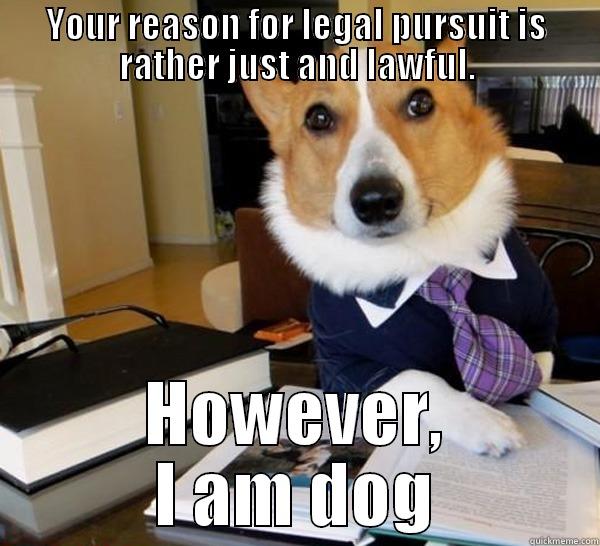 YOUR REASON FOR LEGAL PURSUIT IS RATHER JUST AND LAWFUL. HOWEVER, I AM DOG Lawyer Dog