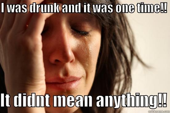 I WAS DRUNK AND IT WAS ONE TIME!! IT DIDNT MEAN ANYTHING!! First World Problems