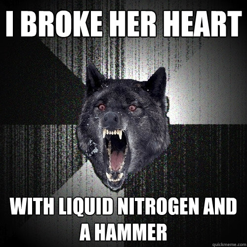 I broke her heart With liquid nitrogen and a hammer  Insanity Wolf
