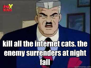 kill all the internet cats. the enemy surrenders at night fall
 - kill all the internet cats. the enemy surrenders at night fall
  weird war monger