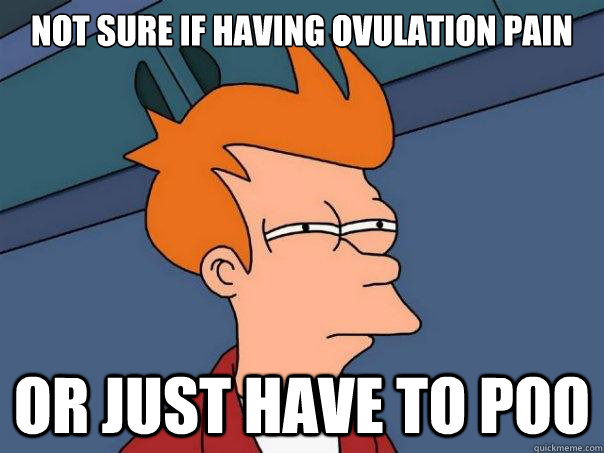 not sure if having ovulation pain or just have to poo  Futurama Fry
