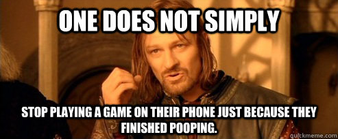 One does not simply Stop playing a game on their phone just because they finished pooping.  One Does Not Simply