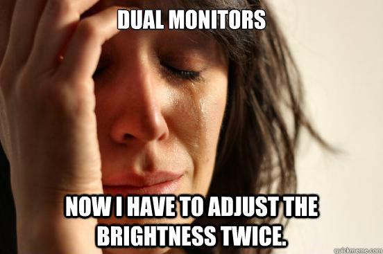Dual Monitors Now I have to adjust the brightness twice.  First World Problems