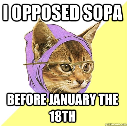 I opposed SOPA before January the 18th  Hipster Kitty