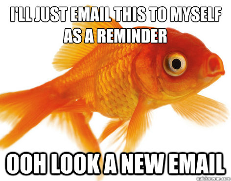 I'll just email this to myself as a reminder Ooh look a new email  Forgetful Fish