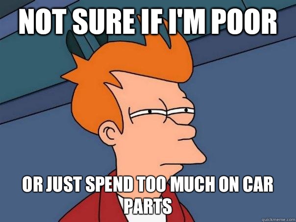 NOT SURE IF I'M POOR OR JUST SPEND TOO MUCH ON CAR PARTS  Futurama Fry