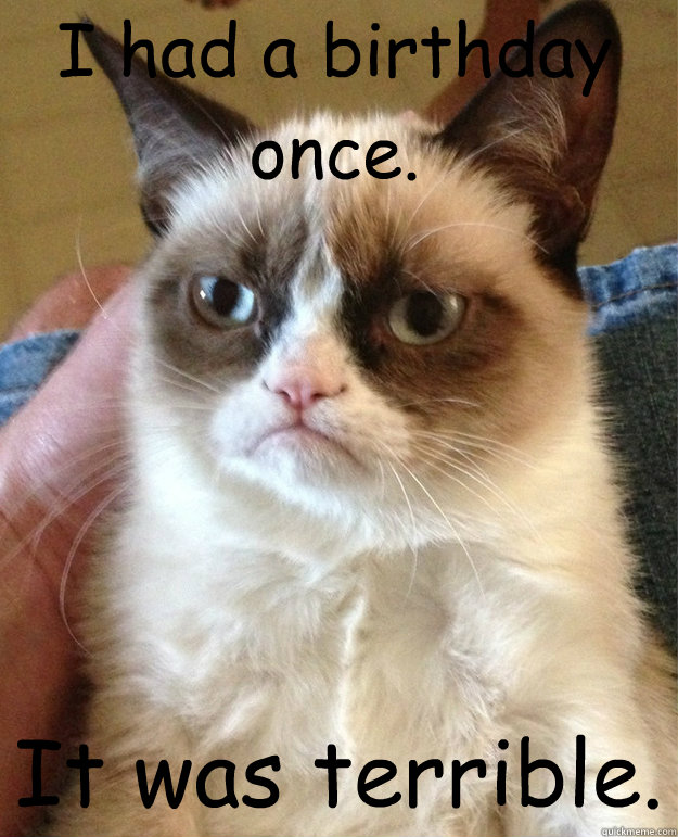 I had a birthday once. It was terrible.  grumpy cat birthday