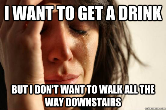 I want to get a drink but i don't want to walk all the way downstairs  First World Problems